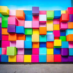 Fototapeta na wymiar a wall of brightly colored cubes