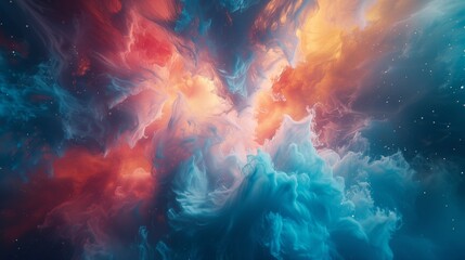 Obraz na płótnie Canvas Vibrant abstract display of cosmic indigo, bright teal, and dynamic radiant crimson on a sleek marble surface. 