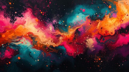 Obraz na płótnie Canvas Vibrant abstract display of dynamic bright scarlet, luminous teal, and cosmic indigo on a sleek marble surface. 