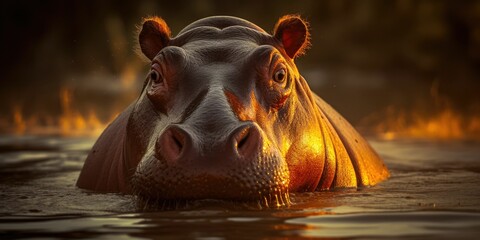 Fototapeta premium AI generated illustration of a hippopotamus lounging in a tranquil body of water