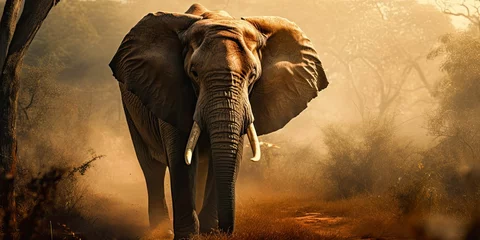 Foto op Aluminium AI generated illustration of an African elephant walking majestically through a savanna © Wirestock