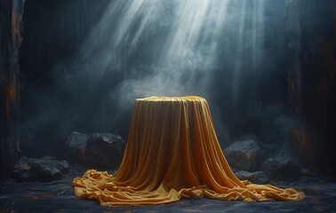 Fashionable Fog: A Glowing Yellow Tablecloth for a Chic and Eco-Friendly Glow Up Generative AI