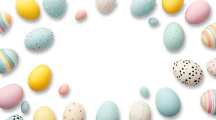 Top view of Easter eggs colored in different patterns. Transparent background. Copy space. Easter decor concept - Powered by Adobe