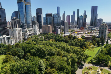 aerial view of Melbourne CBD, city living. Central business district,  city skyline, Victoria,...