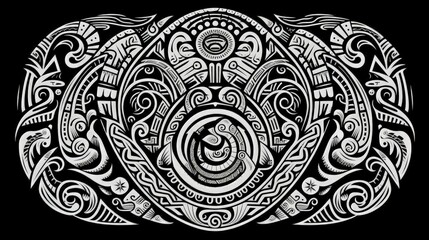 AI generated illustration of abstract background with black and white intricate design Maori culture