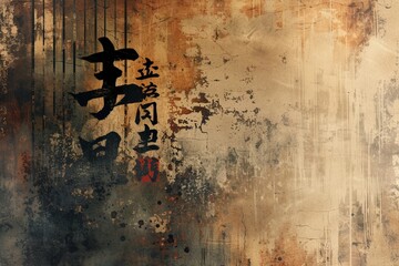 Abstract vintage Japanese calligraphy stroke painting style. lacquer painting. Hand edited generative AI.