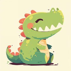 Flat logo of vector Crocodile, Cute Kawaii Simple Grunge Distressed Print-on-Demand Design for T-shirt, Solid Background