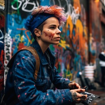 AI Generated Illustration: Hyper-Realistic Portrait of a Non-Binary Graffiti Artist