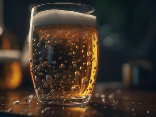 AI-generated illustration of a glass of cold bubbling beer.