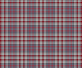 Houndstooth fabric pattern, red, white, black seamless background for textile, shirt pants skirt design. Vector illustration.