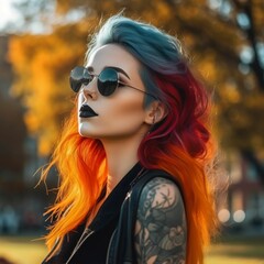 Fototapeta premium AI generated stylish young woman wearing sunglasses and looking away