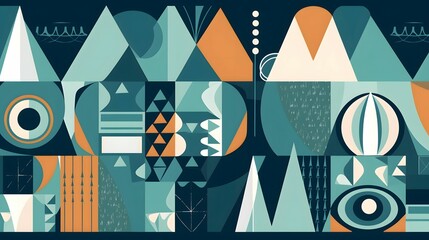 AI generated illustration of vivid arrangement of geometric shapes and sizes against a dark backdrop