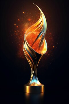 an abstract trophy with gold fire and sparkles in the background