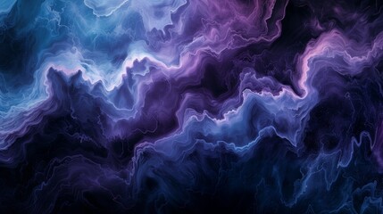 Fluid pools of midnight black, celestial cerulean, and ethereal lavender creating a hypnotic and mysterious abstract landscape on a pristine marble canvas.  - obrazy, fototapety, plakaty