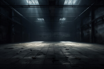 dark underground space abandoned, dirty, sunlight from ceiling windows - Powered by Adobe