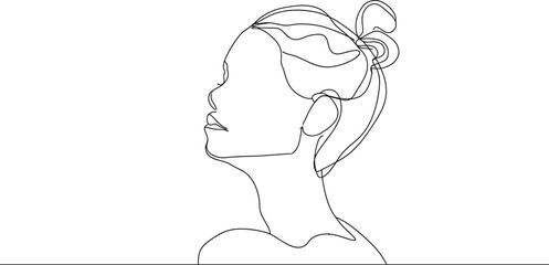 One Line Drawing of Woman Lost in Her Thoughts, Contemplation Artwork, Minimalist Sketch