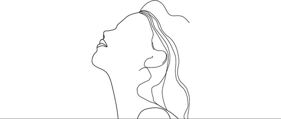 Lost in Thought Woman Continuous Line Art, Contemplative Female Drawing, Mindful Sketch