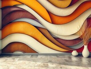 Abstract wave curve pattern on wall background