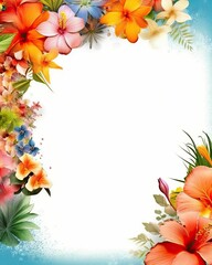 Vibrant flower frame set against a white background, Ai-generated.
