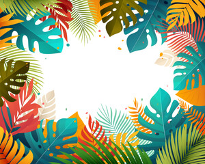 Summer tropical background with palm leaves. Vector illustration - 732487475