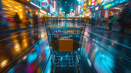 Glowing Night Market: Shoppers' Paradise Generative AI - obrazy, fototapety, plakaty