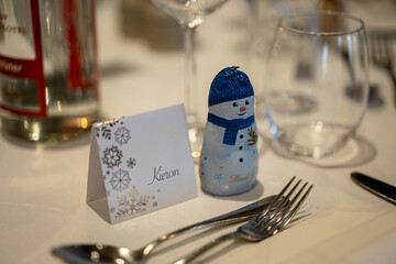 Elegant Wedding Reception Table Setting with Personalized Favors and Name Cards