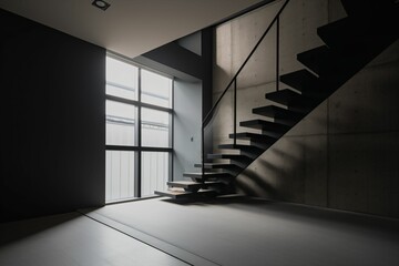 AI generated illustration of a staircase in a modern house with empty walls