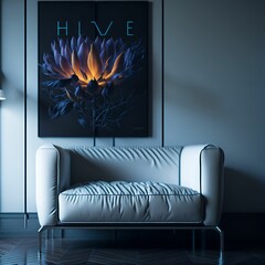 AI generated illustration of a modern living room decor and a white couch