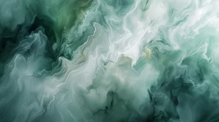 Fotobehang Subdued hues of misty gray, sage green, and celestial blue gently swirling on a luxurious marble canvas, crafting a calming and sophisticated abstract composition.  © Tanveer Shah
