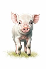 AI generated illustration of a cute baby pig on a white background