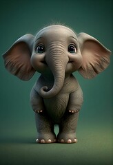 AI generated illustration of a cute elephant on a green background