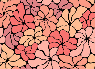  Cute abstract flowers endless background in trendy naive Matisse art style. Bright organic flat wavy shapes in trendy color of the year peach fuzz tones.