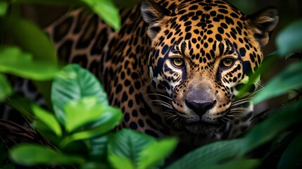 AI generated illustration of a majestic jaguar in a tropical jungle