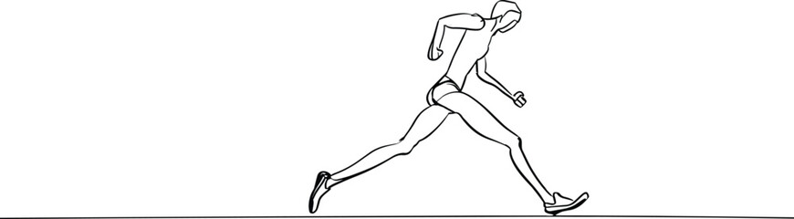 Runner Crosses Finish Line in Continuous Line Drawing, Fitness Illustration, Sporty Athlete Art