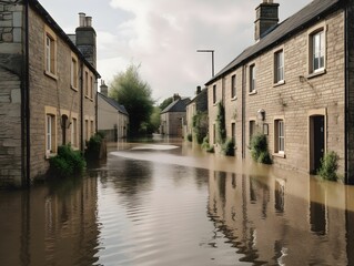 AI generated illustration of a view of a flooded British street