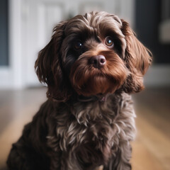 AI-generated illustration of a closeup of a brown cockapoo dog. - obrazy, fototapety, plakaty