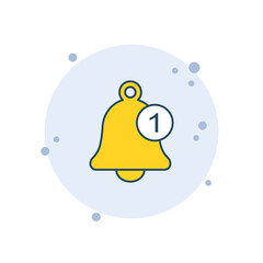 Cartoon bell icon vector illustration. Notification and reminder on bubbles background. New message sign concept.