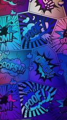 AI generated illustration of a vibrant array of comic sound effects, wallpaper