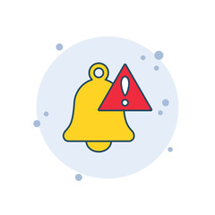 Cartoon alert notice icon vector illustration. Exclamation mark and bell on bubbles background. Notification sign concept.