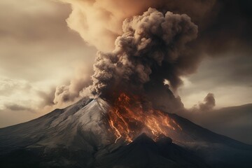 Fototapeta premium AI generated volcano eruption with smoke and lava