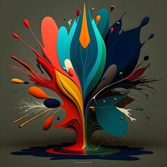 AI generated illustration of an abstract vibrant plant with a variety of colors,on a gray background