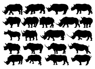 Abstract silhouette african rhinoceros in different poses animal design  vector
