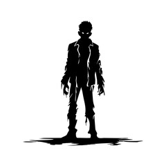 Zombie standing and walking.Silhouette style collection. Full lenght of people resurrected from the dead isolated on white.