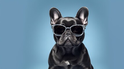 AI generated illustration of a cute back pug wearing sunglasses