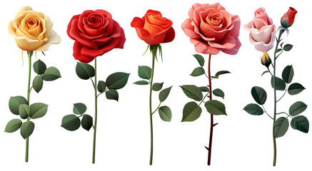 Set of colorful rose flower illustrations