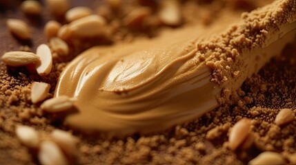 AI generated illustration of peanut butter droplet on peanut powder