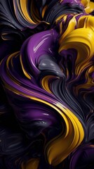 AI generated illustration of a vibrant abstract background of purple and yellow paint swirls