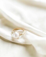 AI generated illustration of a gleaming pearl ring presented on a pristine white surface