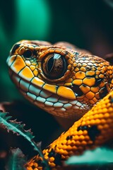 Fototapeta premium AI generated illustration of An image featuring an orange-colored snake with a blurry background