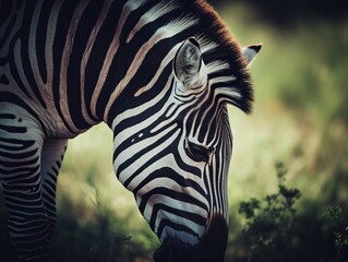 Fototapeta na wymiar AI generated illustration of a zebra standing in the middle of a grassy field
